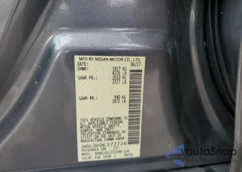 2017 Nissan Altima 2.5 z USA, uszkodzony, nr VIN 1N4AL3AP2HC277726